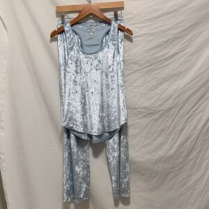 EUC P.J. Salvage Sky Blue Velvet Top and Bottom Set size Medium